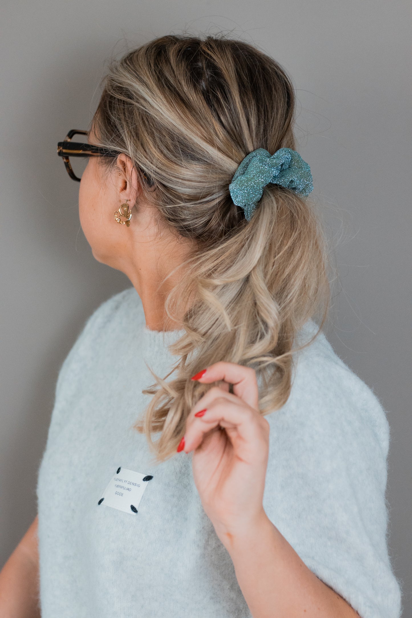 Chouchou Pailleté bleu gris