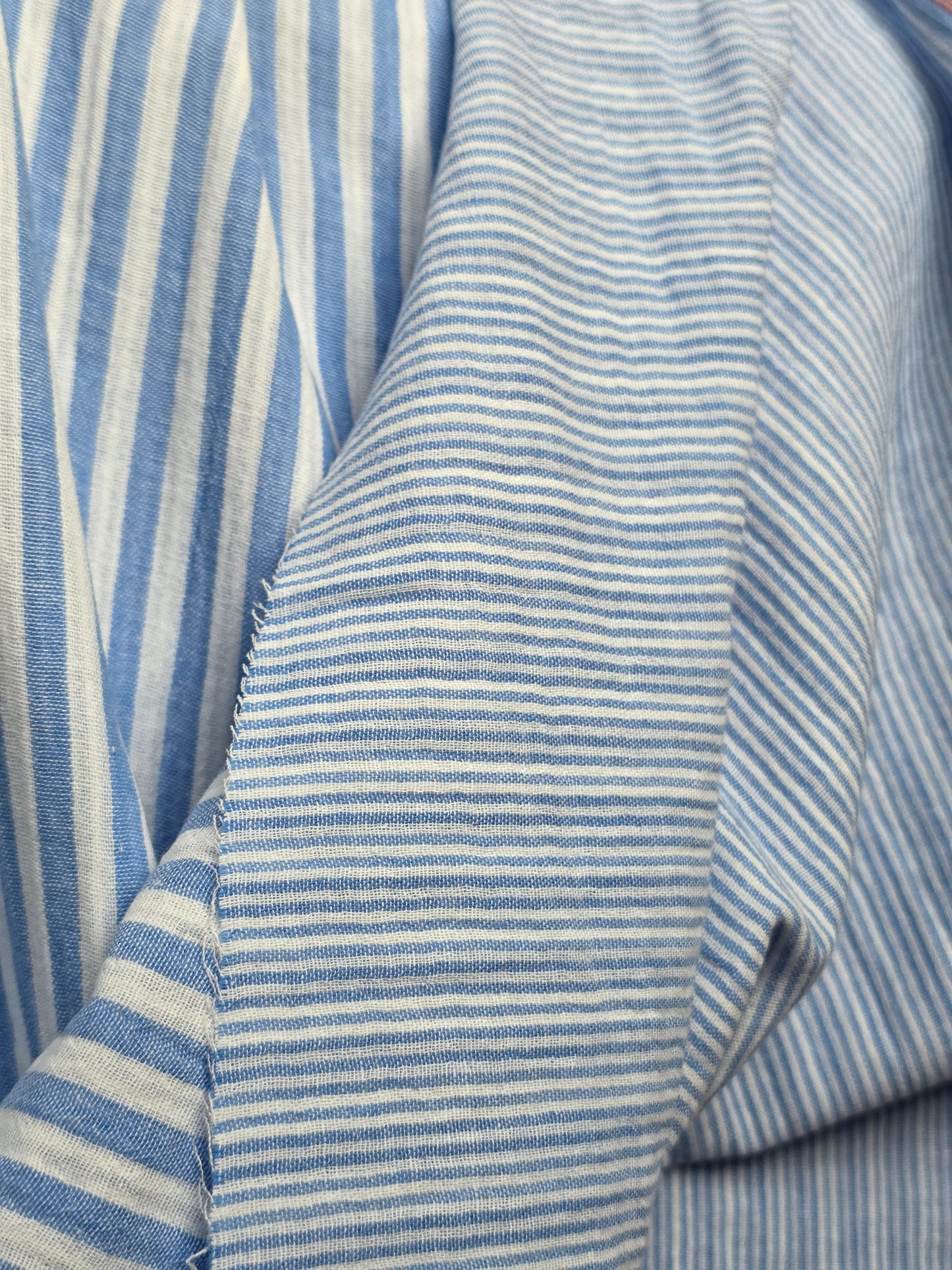 Tissu double gaze tissée - bleu/blanc cassé