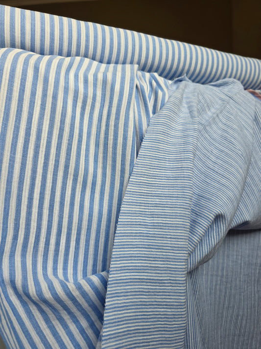 Tissu double gaze tissée - bleu/blanc cassé