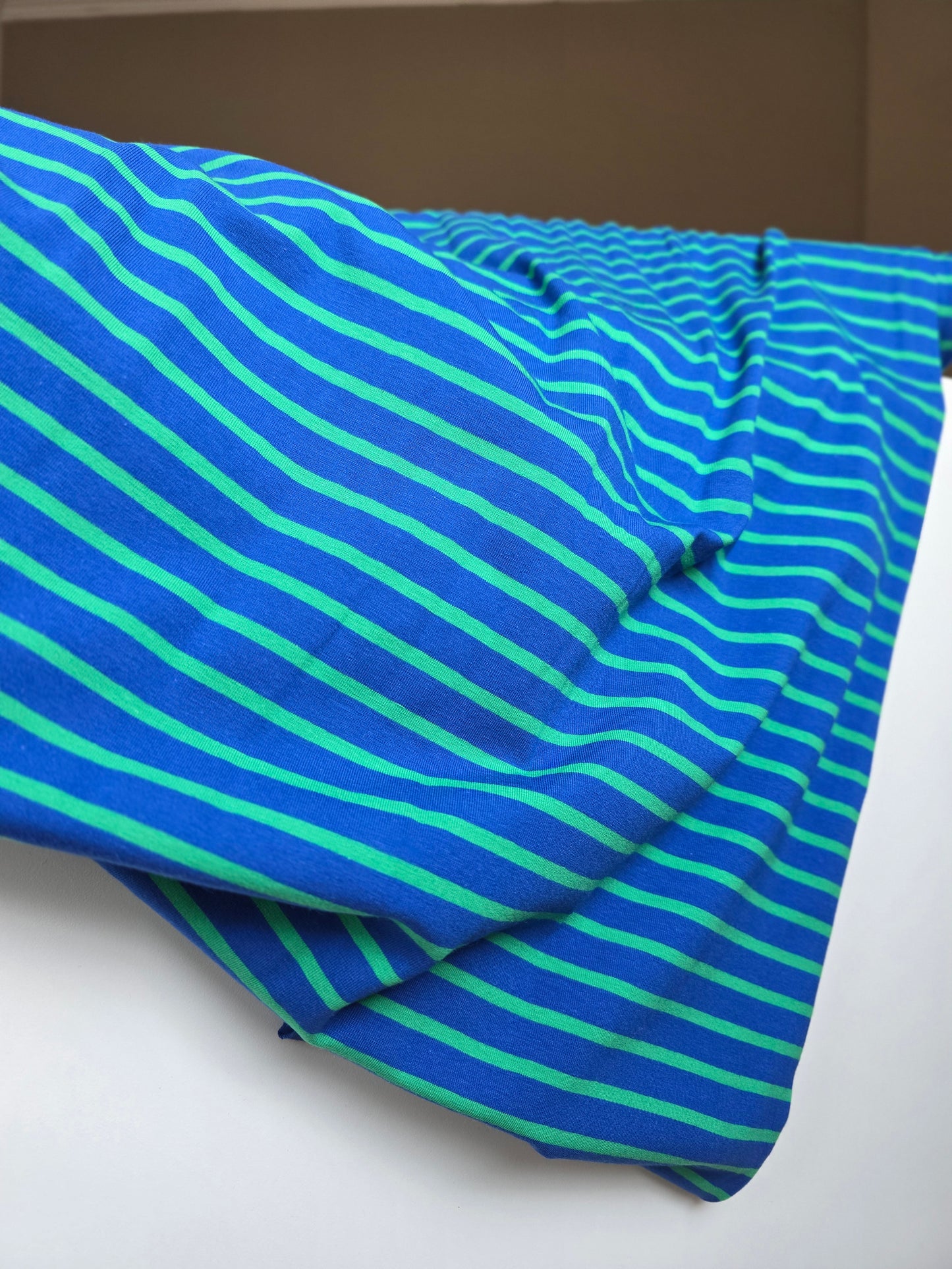 Tissu Jersey ligné - Bleu/vert