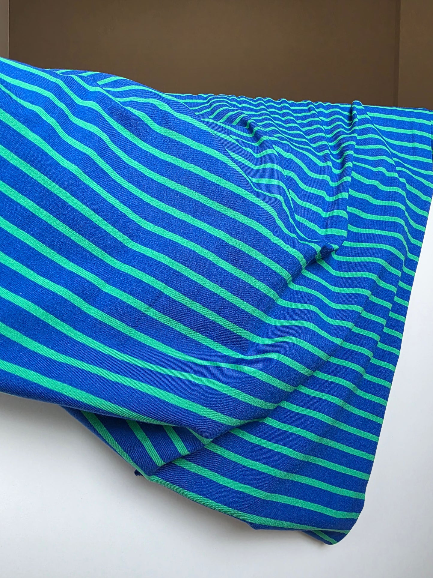 Tissu Jersey ligné - Bleu/vert